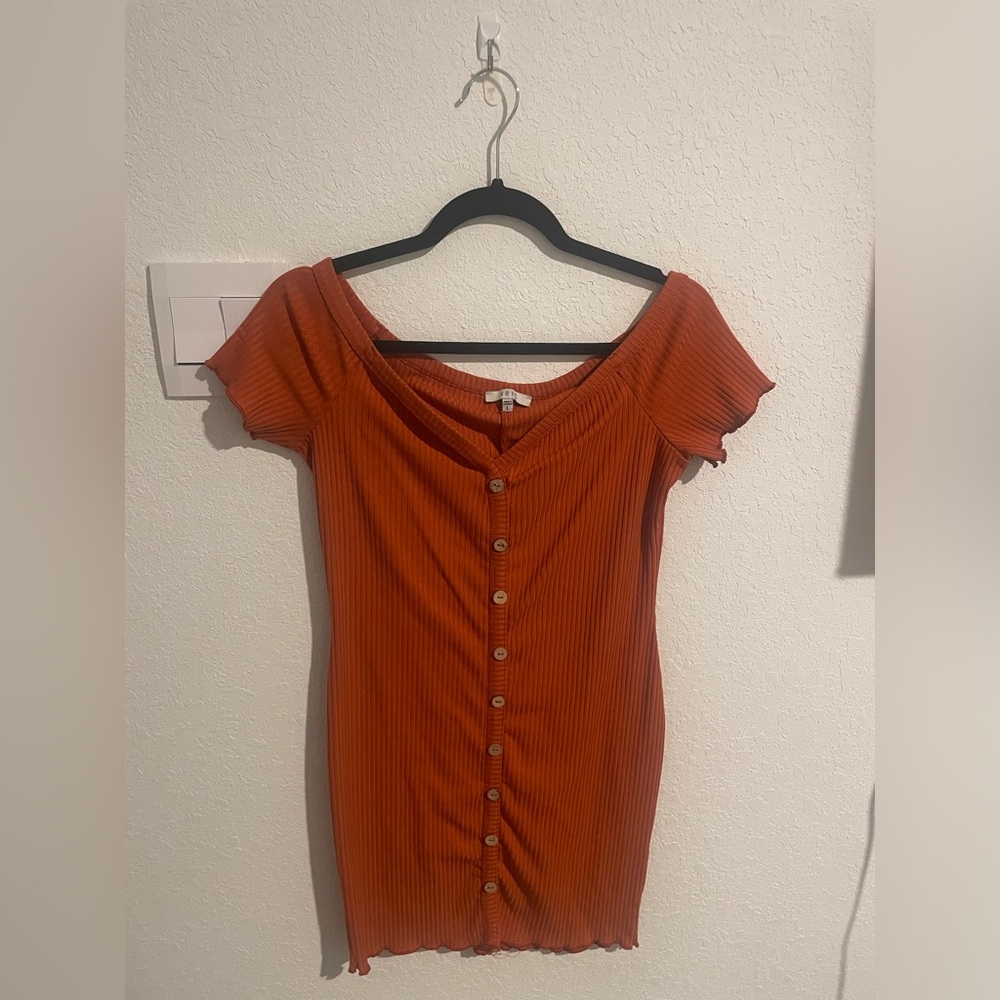 Orange off shoulder dress